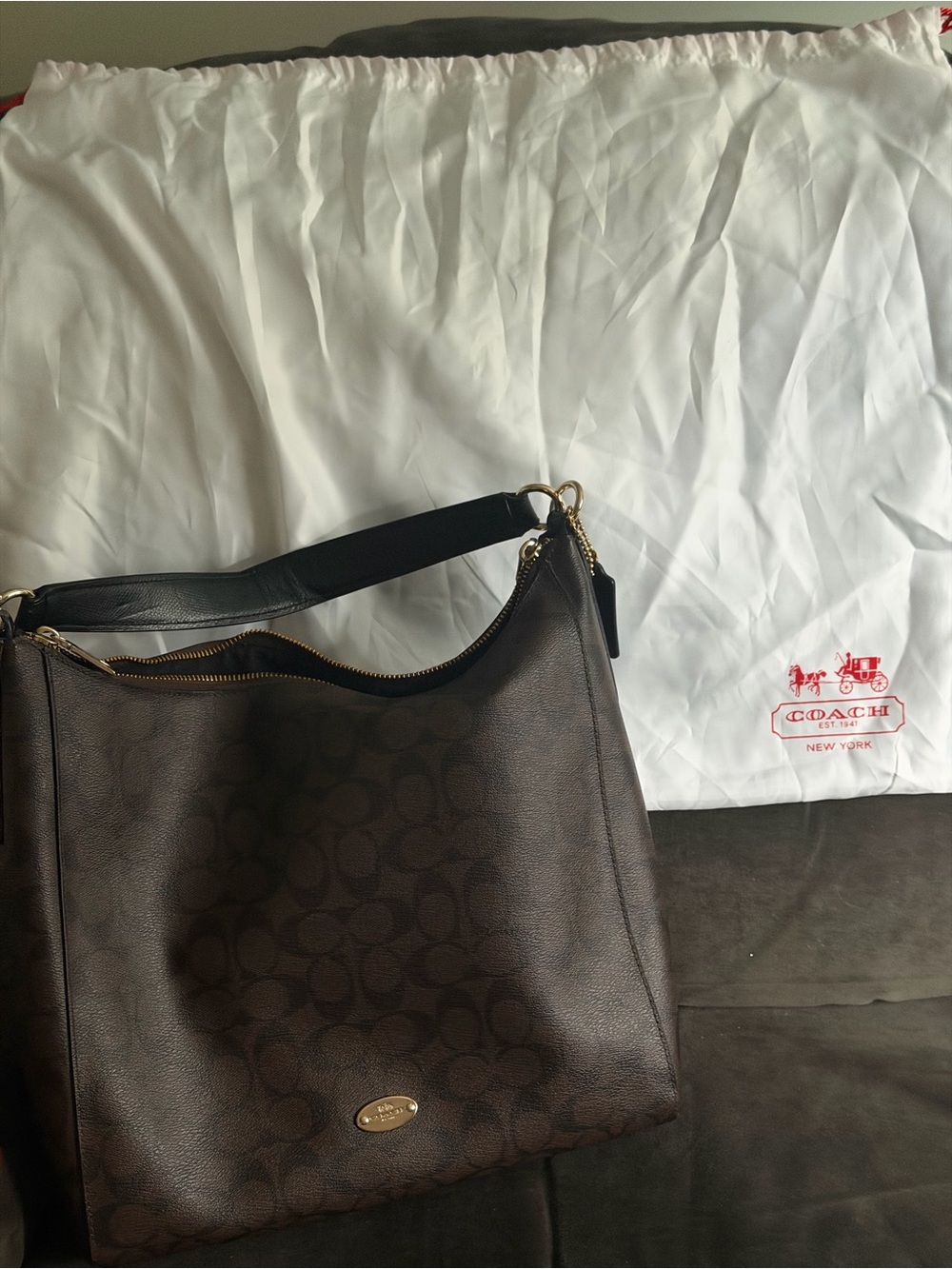 Coach Dark Brown Signature Canvas Shoulder Bag